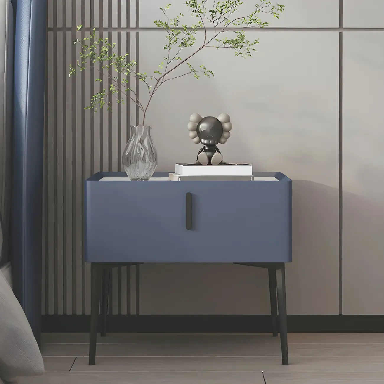 Trendy Narrow Cubic Wooden Nightstand with Legs Image - 13