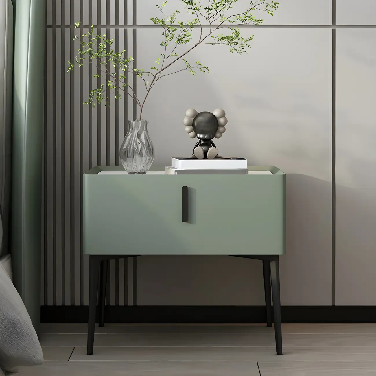 Trendy Narrow Cubic Wooden Nightstand with Legs Image - 18