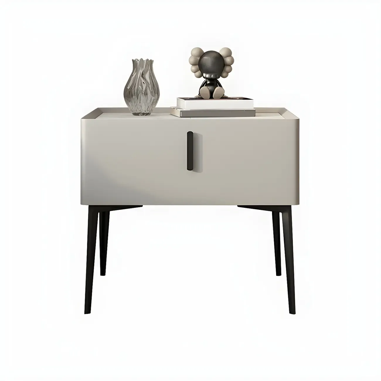 Trendy Narrow Cubic Wooden Nightstand with Legs Image - 20