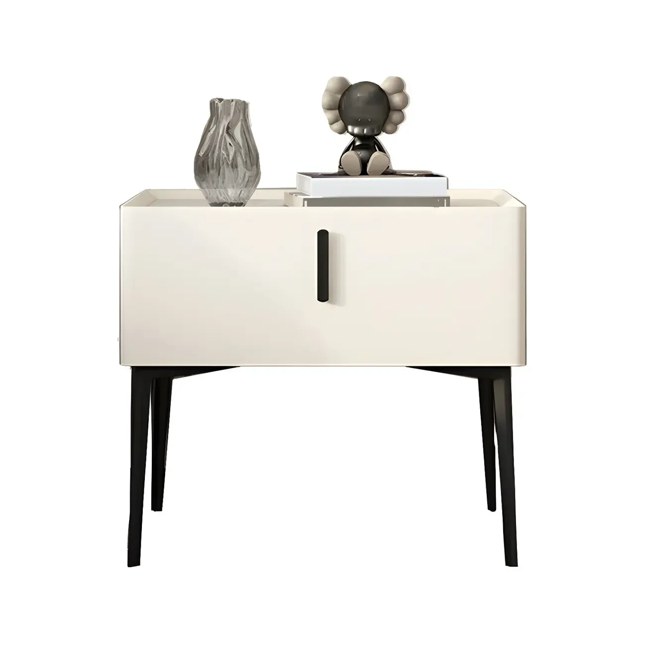 Trendy Narrow Cubic Wooden Nightstand with Legs Image - 25