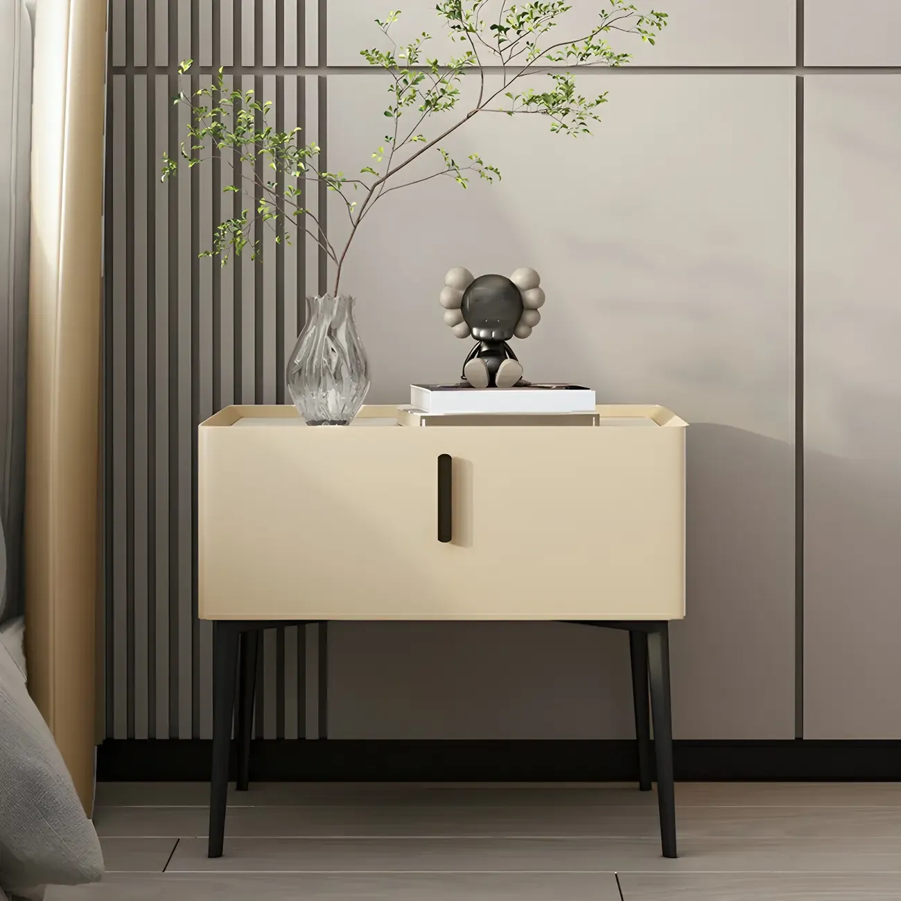 Trendy Narrow Cubic Wooden Nightstand with Legs Image - 27