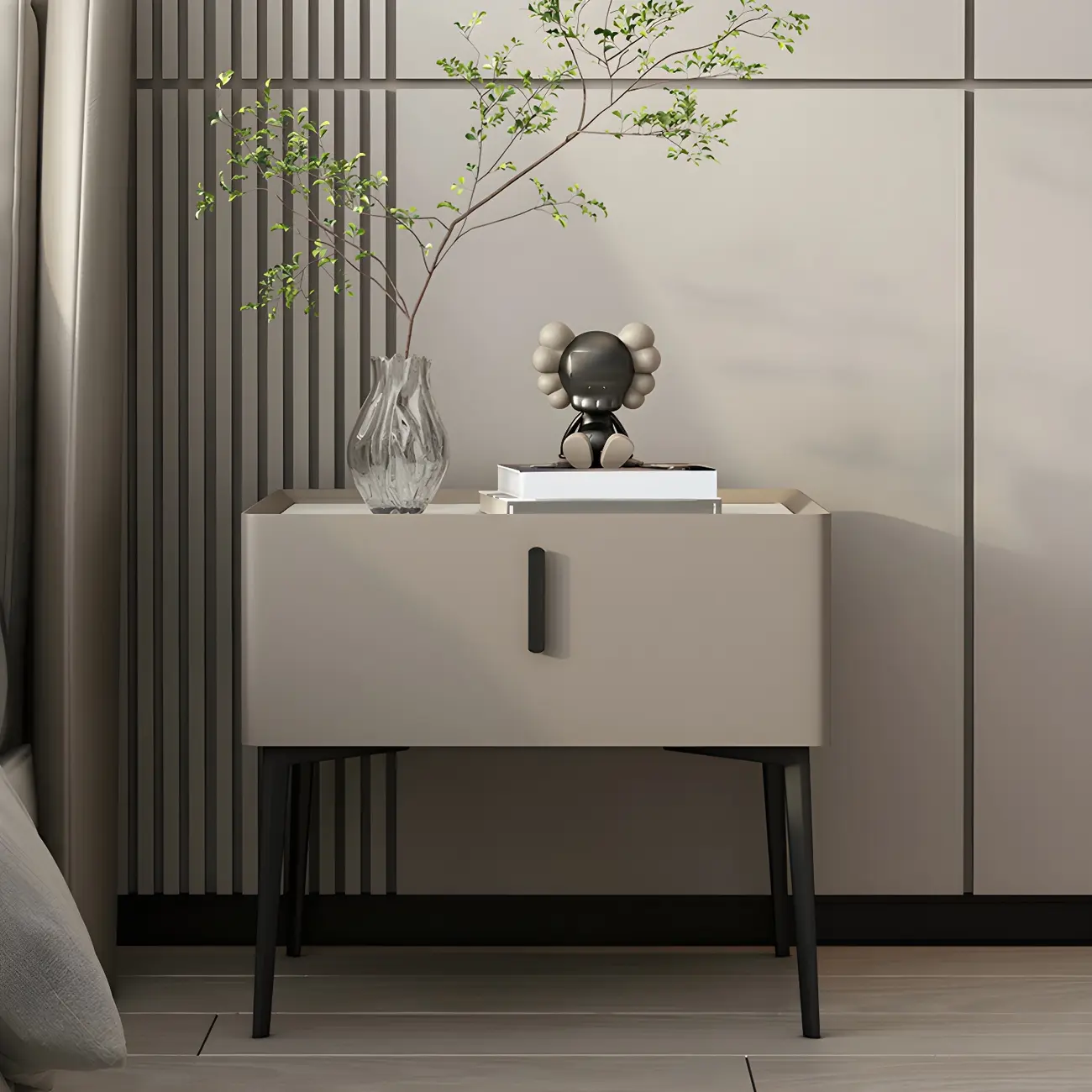 Trendy Narrow Cubic Wooden Nightstand with Legs Image - 31 | homeyfad