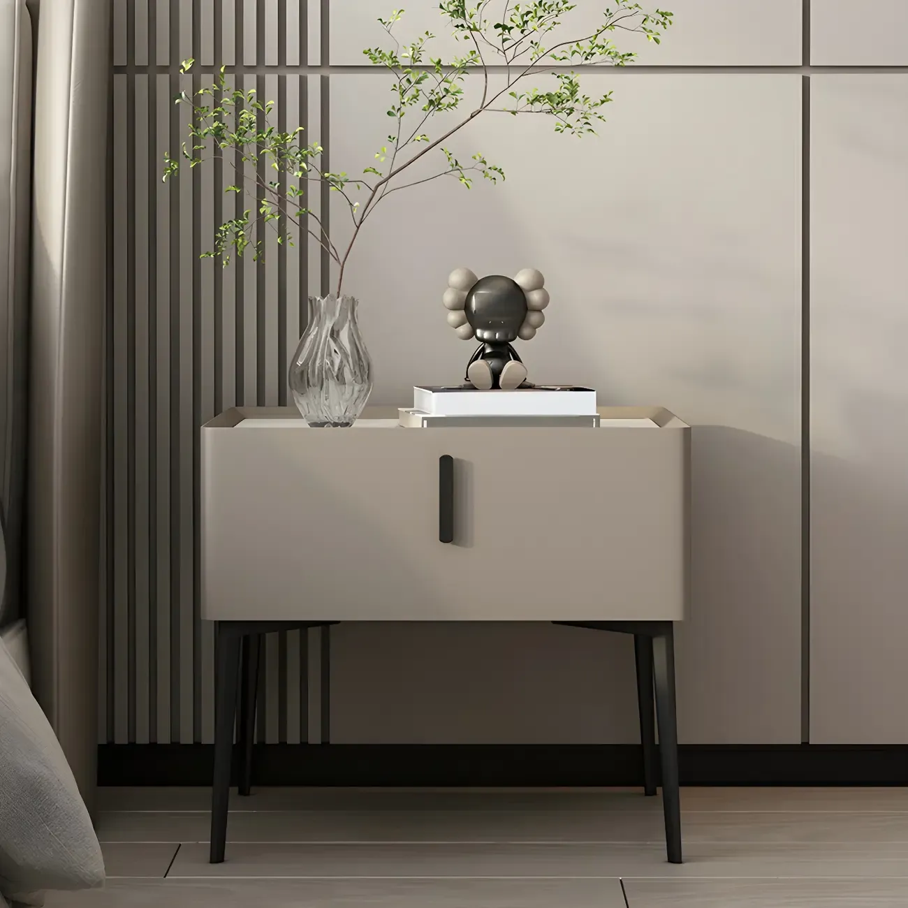 Trendy Narrow Cubic Wooden Nightstand with Legs Image - 31