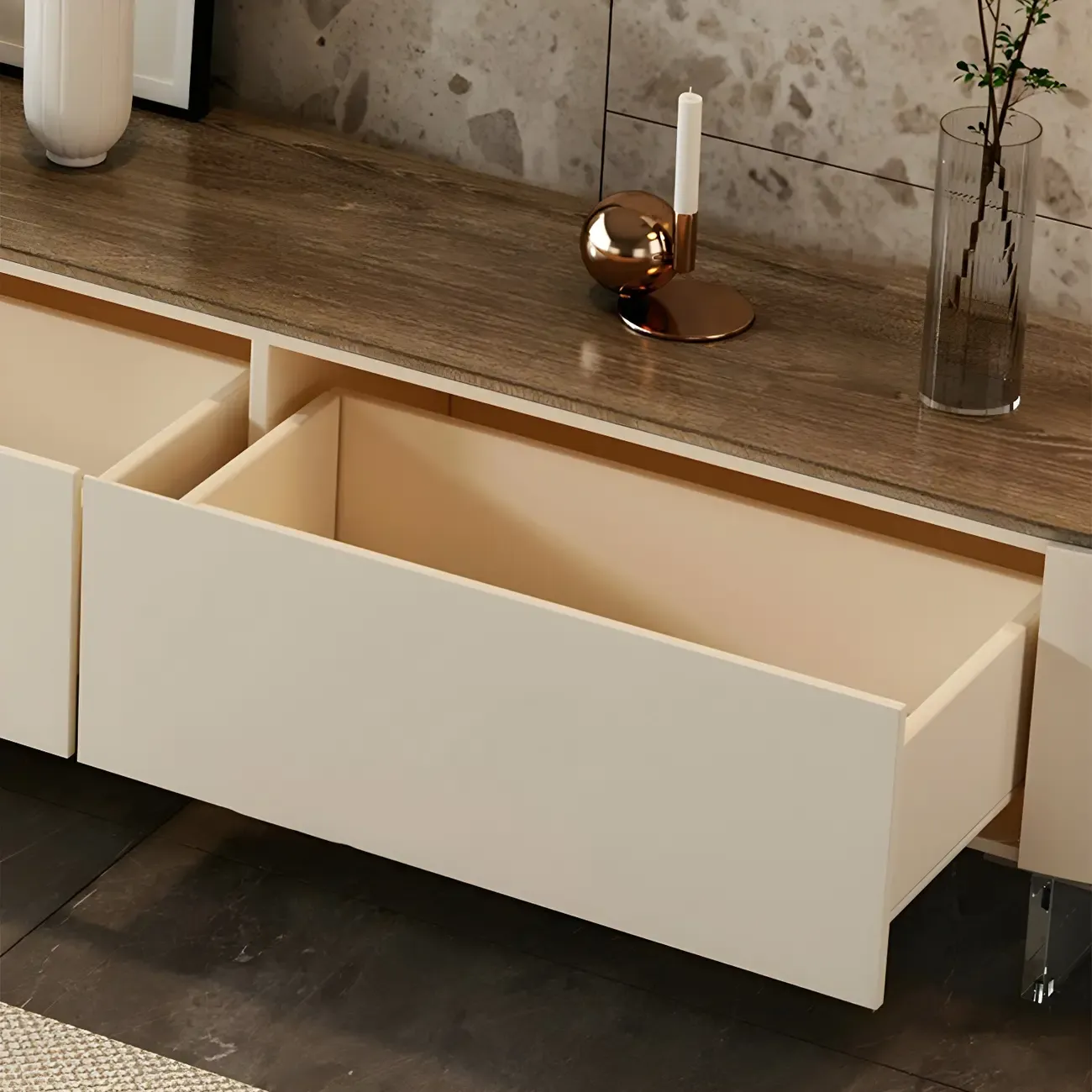 Elegant Wooden TV Stand with 4-Drawers Storage for Living Room Image - 7