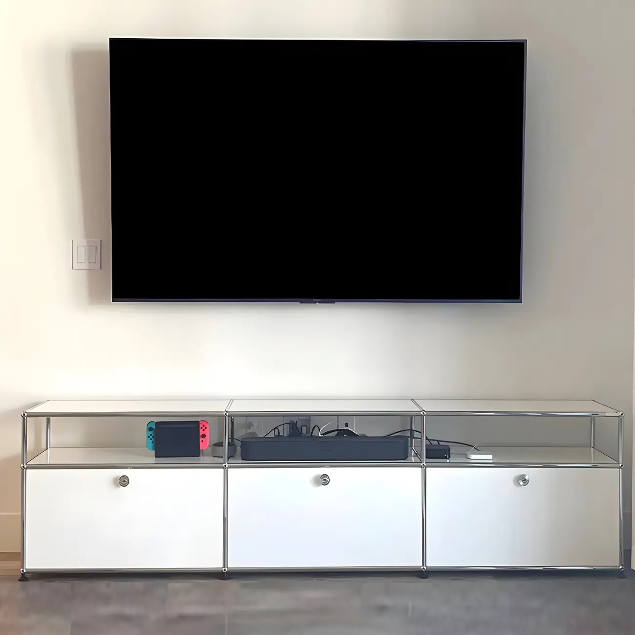 Modular Metal Frame TV Stand Entertainment Center with Storage Image - 4 | homeyfad