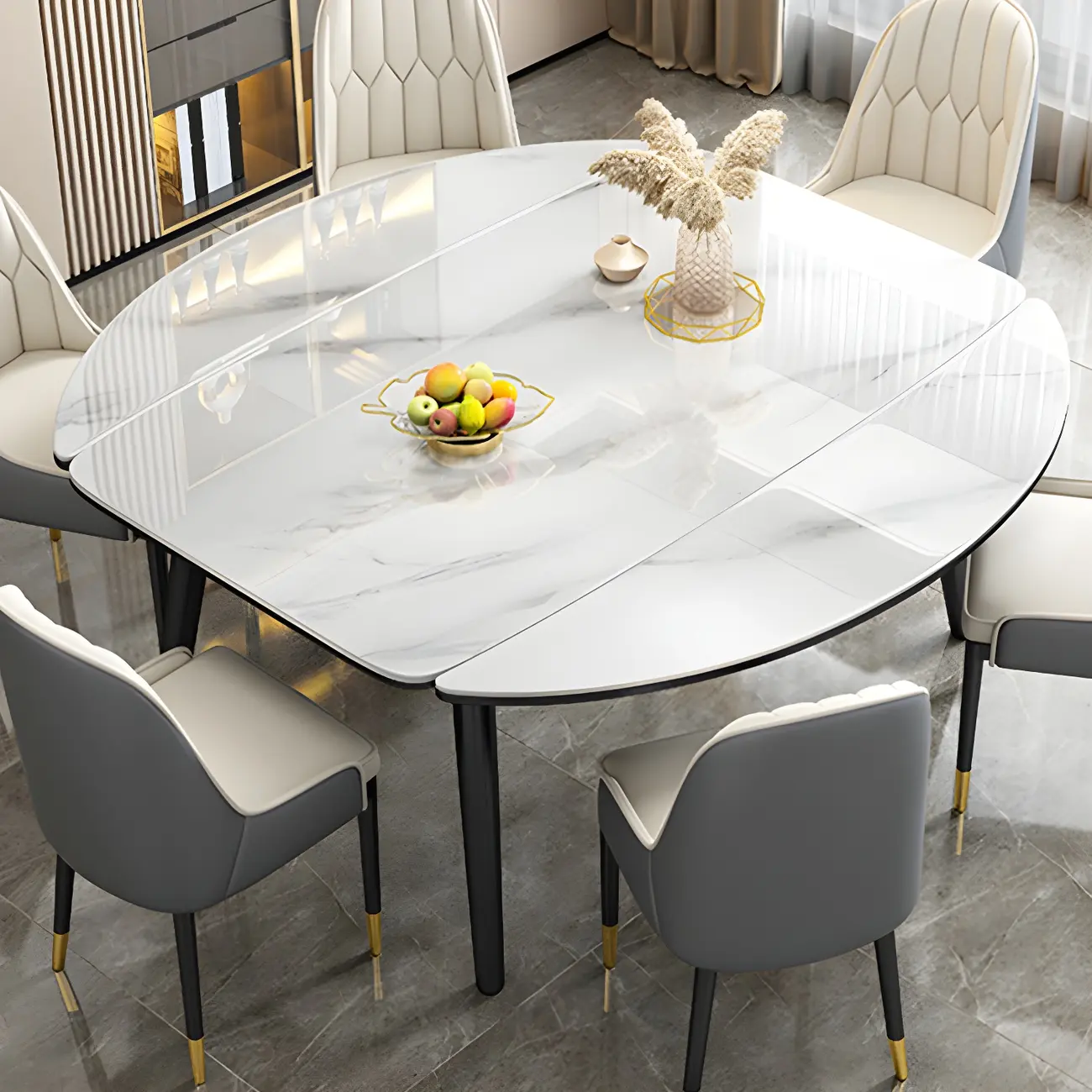 Free Form Marble Extendable Dining Table Image - 1 | homeyfad