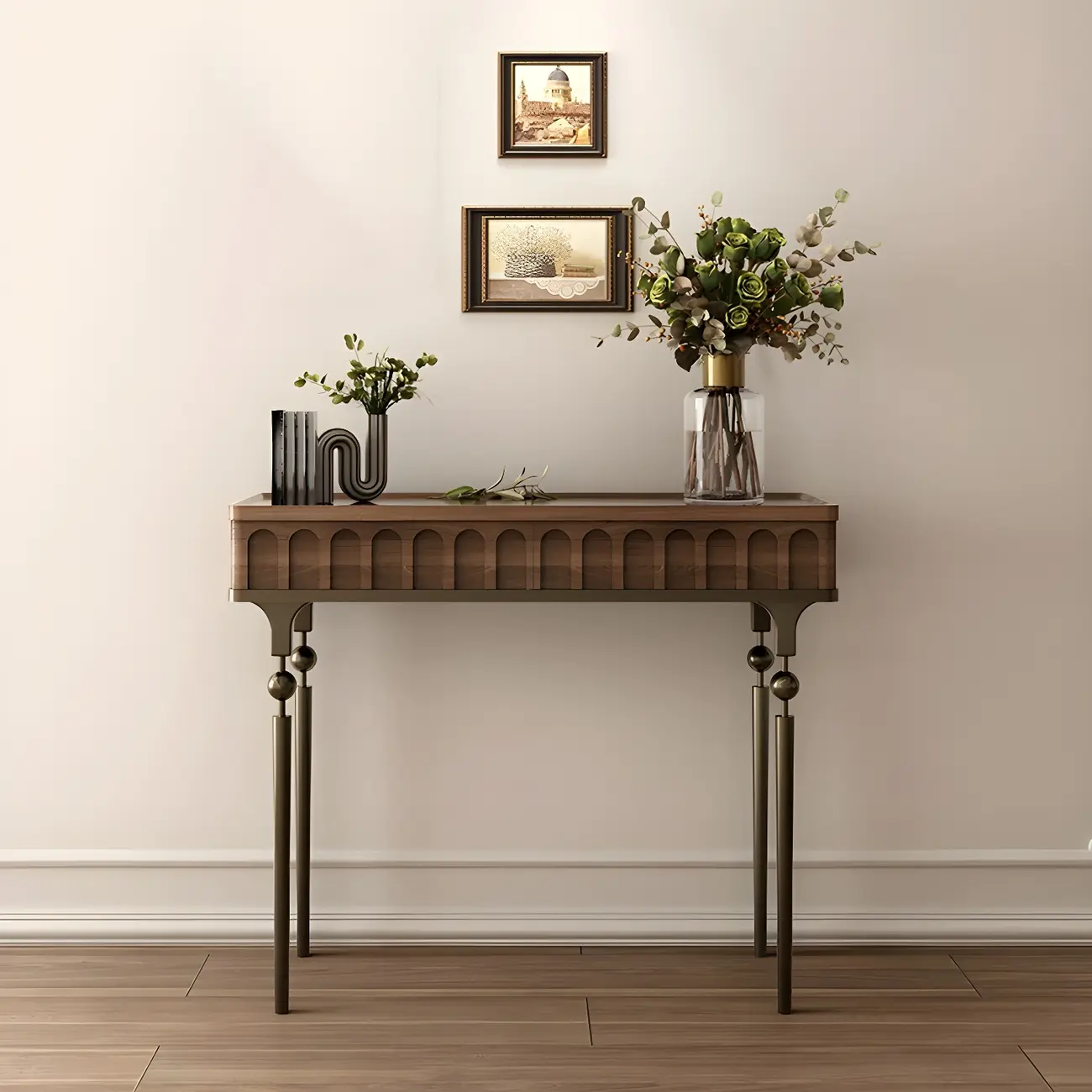 Modern Black Wood Gold Legs Console Table Image - 3 | homeyfad