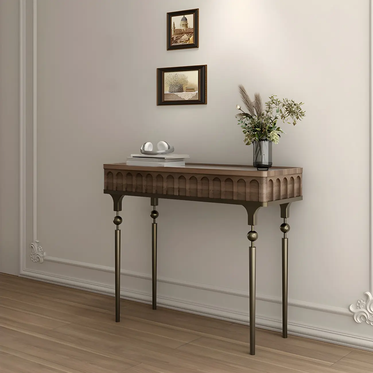 Modern Black Wood Gold Legs Console Table Image - 4 | homeyfad