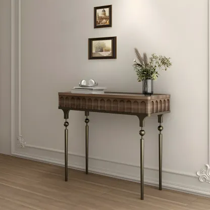 Modern Black Wood Gold Legs Console Table Image - 4