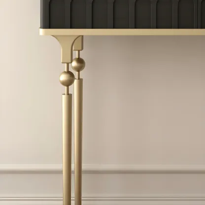 Modern Black Wood Gold Legs Console Table Image - 6
