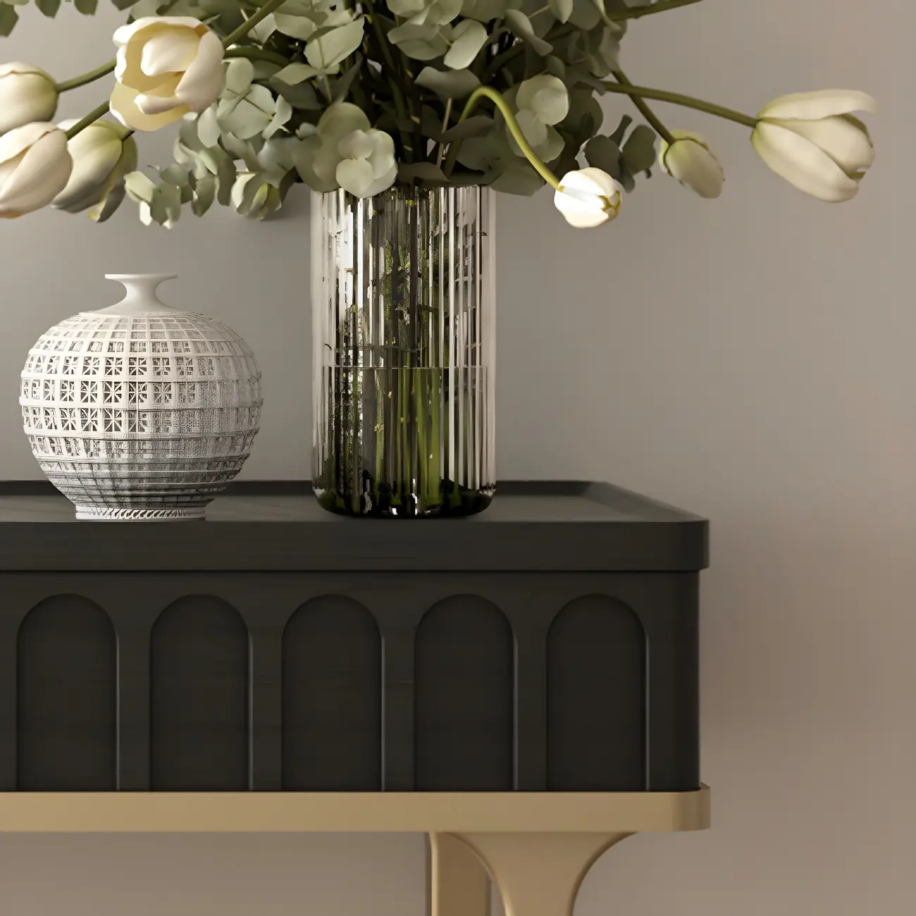 Modern Black Wood Gold Legs Console Table Image - 7 | homeyfad