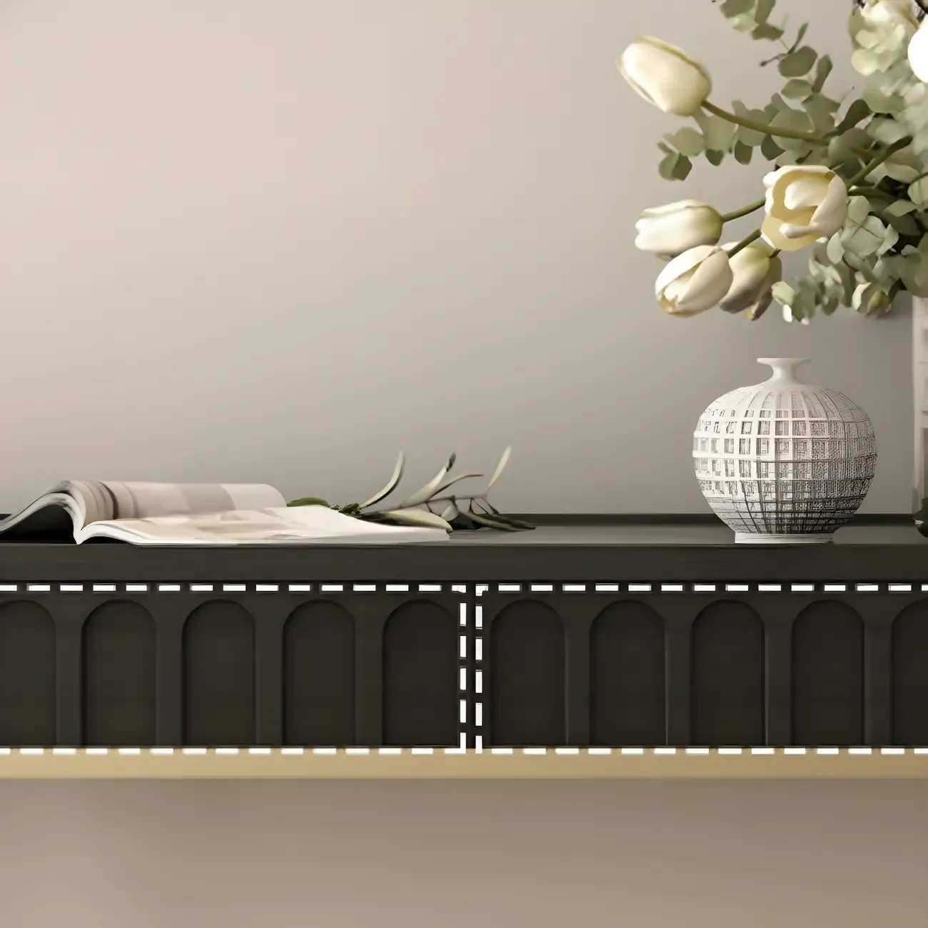 Modern Black Wood Gold Legs Console Table Image - 8