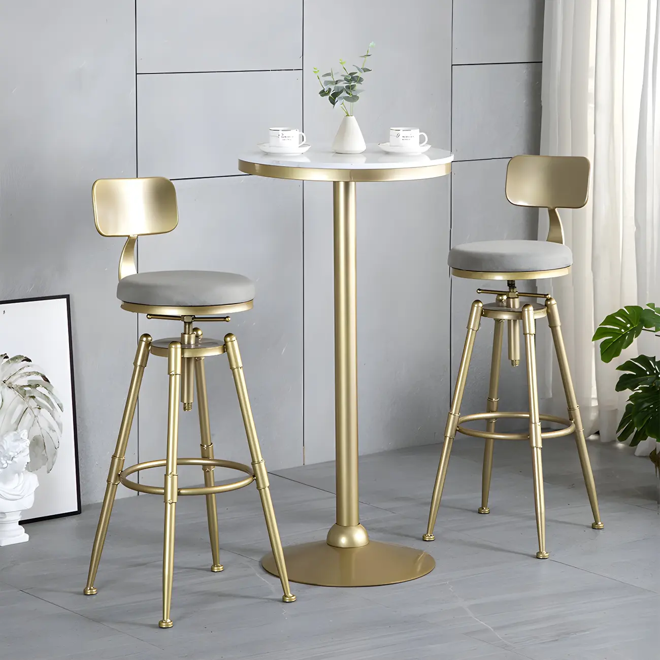 Luxurious Metal Swivel Bar Stools with Backrest for Home Bar Image - 2 | homeyfad