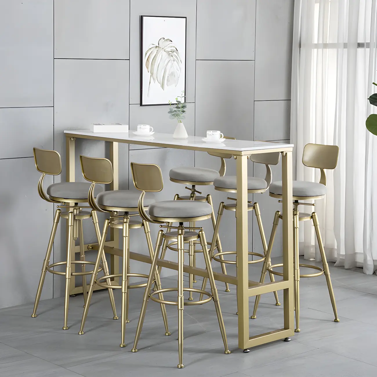 Luxurious Metal Swivel Bar Stools with Backrest for Home Bar Image - 7 | homeyfad