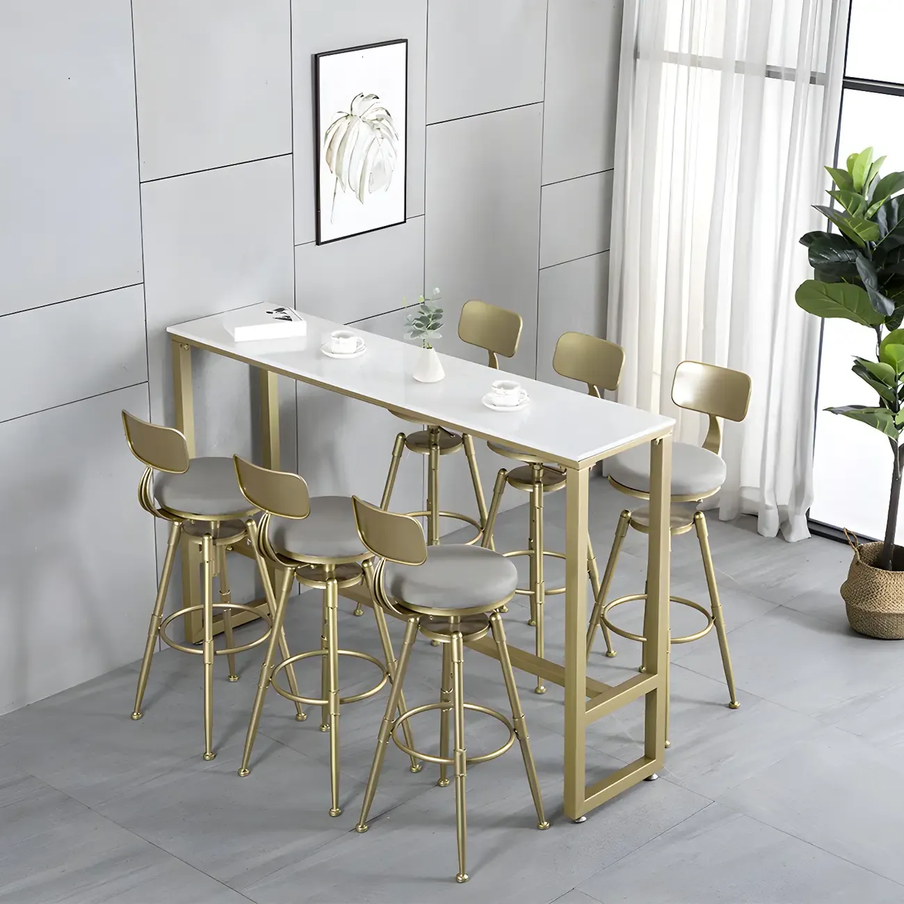 Luxurious Metal Swivel Bar Stools with Backrest for Home Bar Image - 8