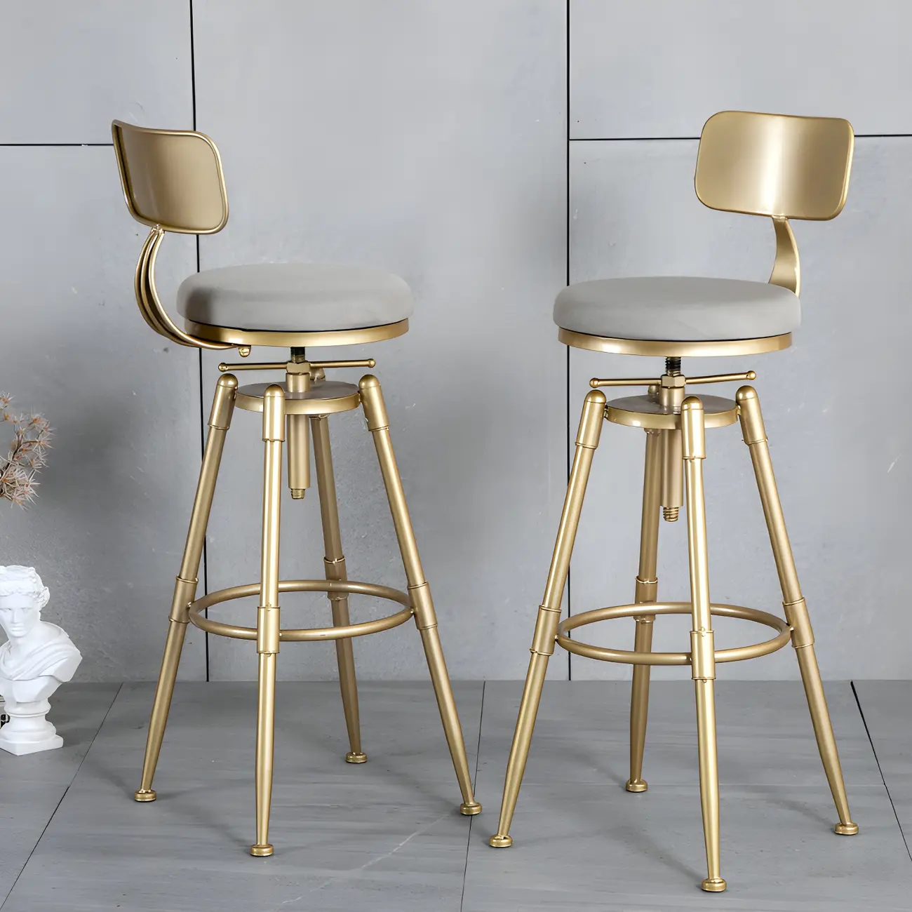 Luxurious Metal Swivel Bar Stools with Backrest for Home Bar Image - 26 | homeyfad