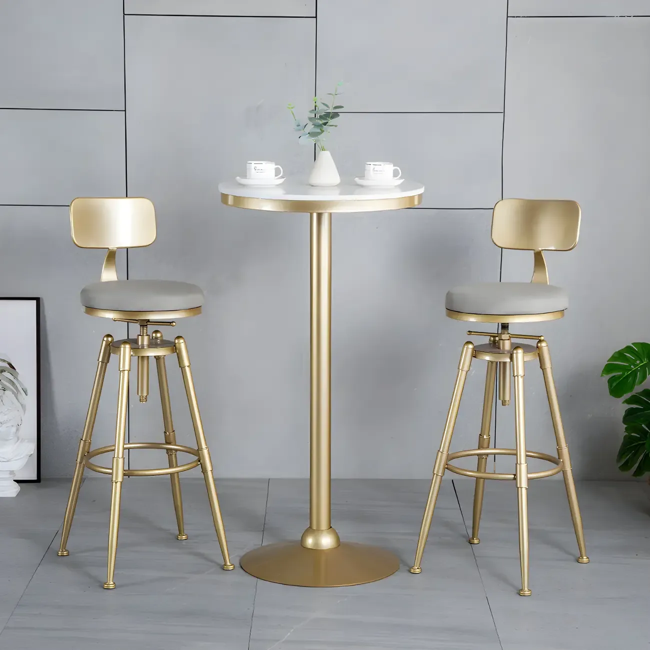 Luxurious Metal Swivel Bar Stools with Backrest for Home Bar Image - 28