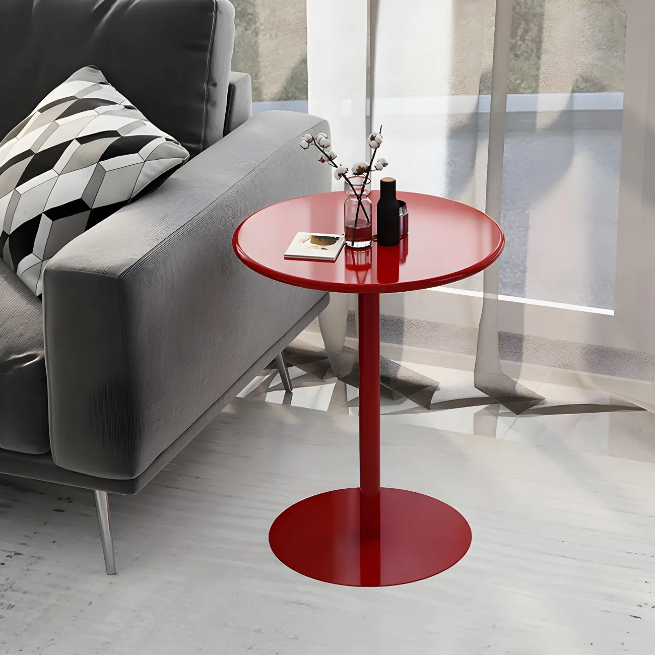 Contemporary Black Metal Pedestal Round End Table Image - 2 | homeyfad