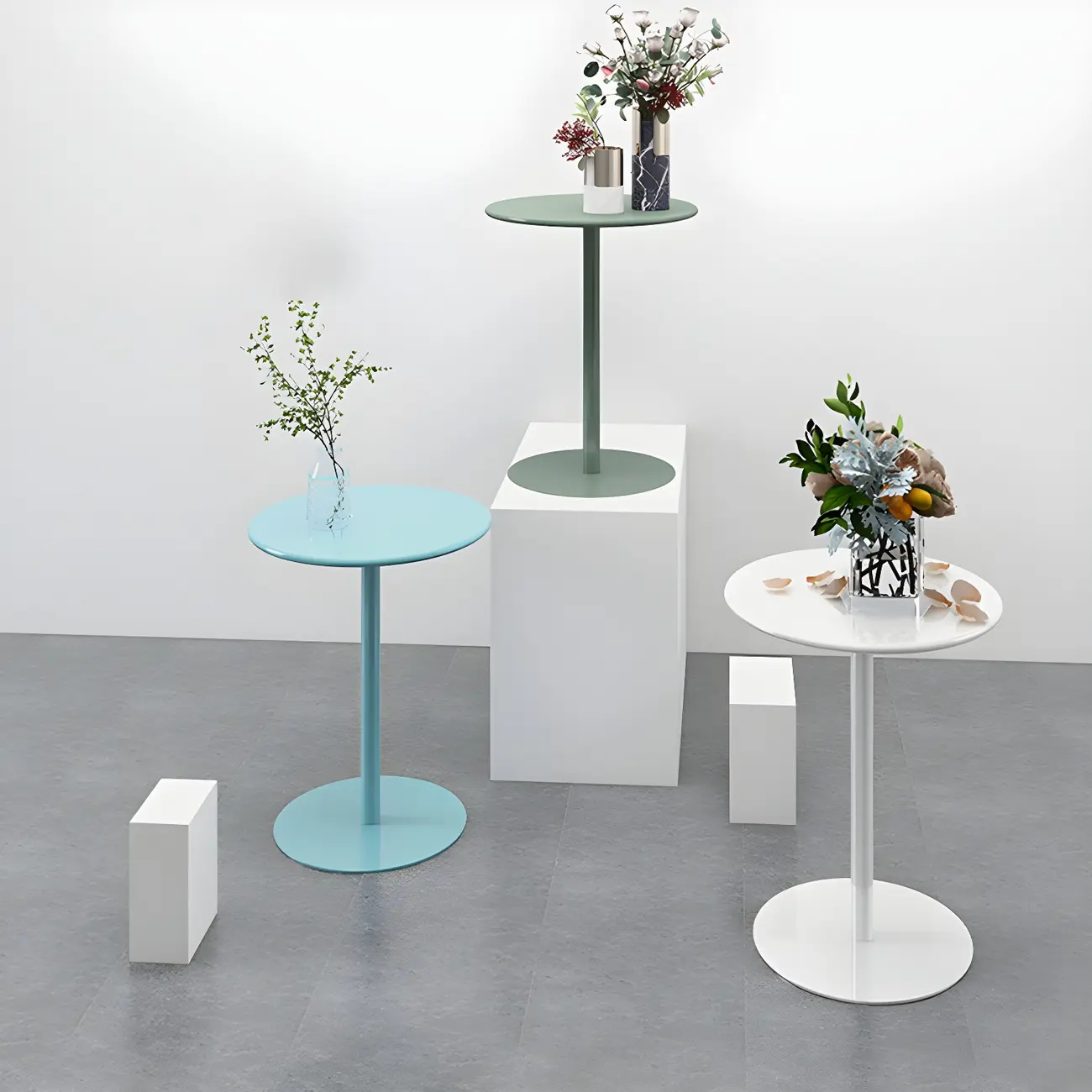 Contemporary Black Metal Pedestal Round End Table Image - 21 | homeyfad