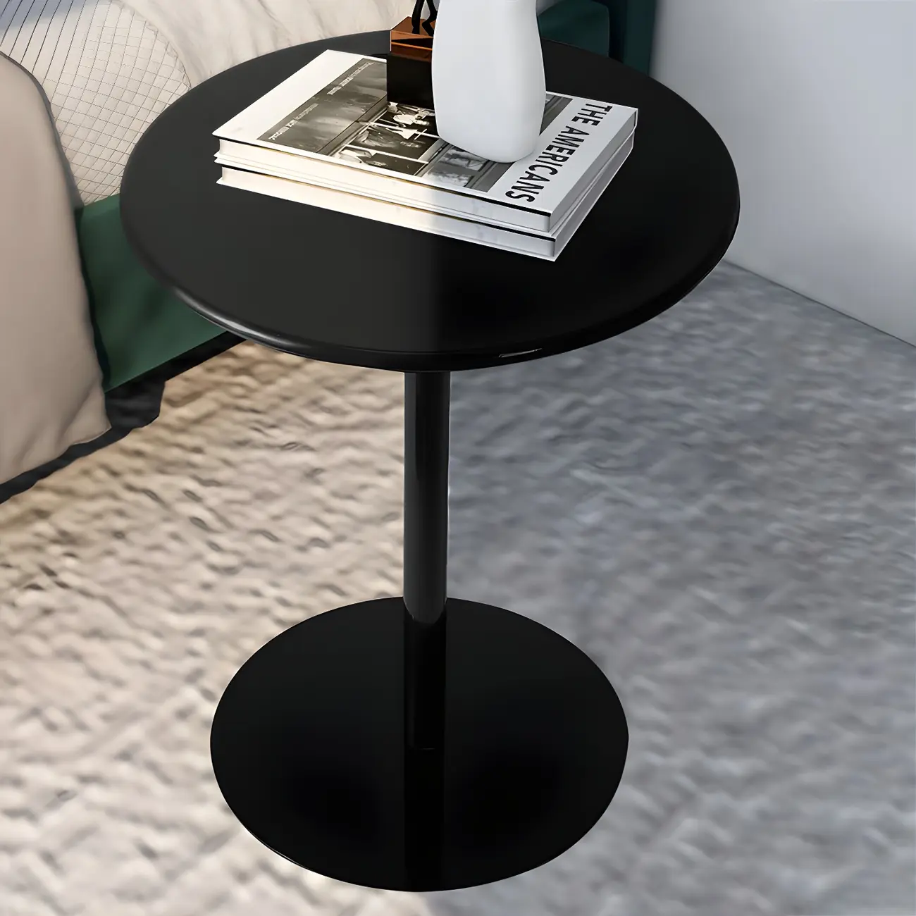 Contemporary Black Metal Pedestal Round End Table Image - 24 | homeyfad