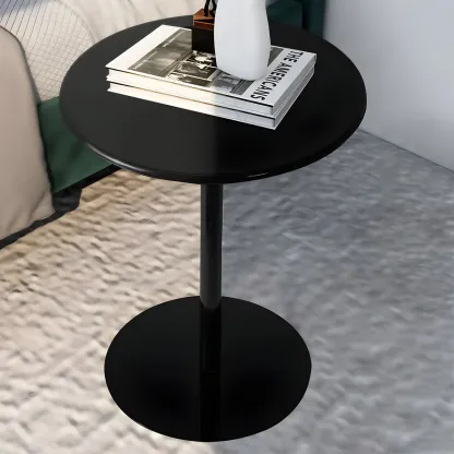 Contemporary Black Metal Pedestal Round End Table Image - 24