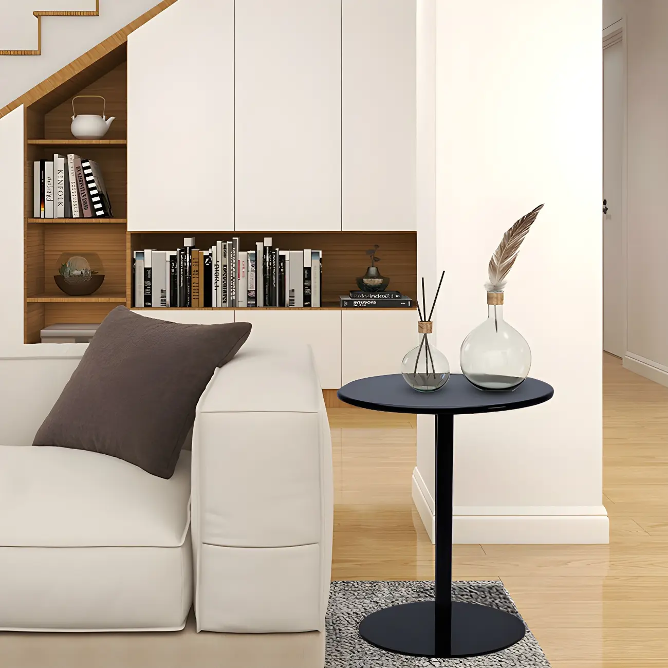 Contemporary Black Metal Pedestal Round End Table Image - 28 | homeyfad