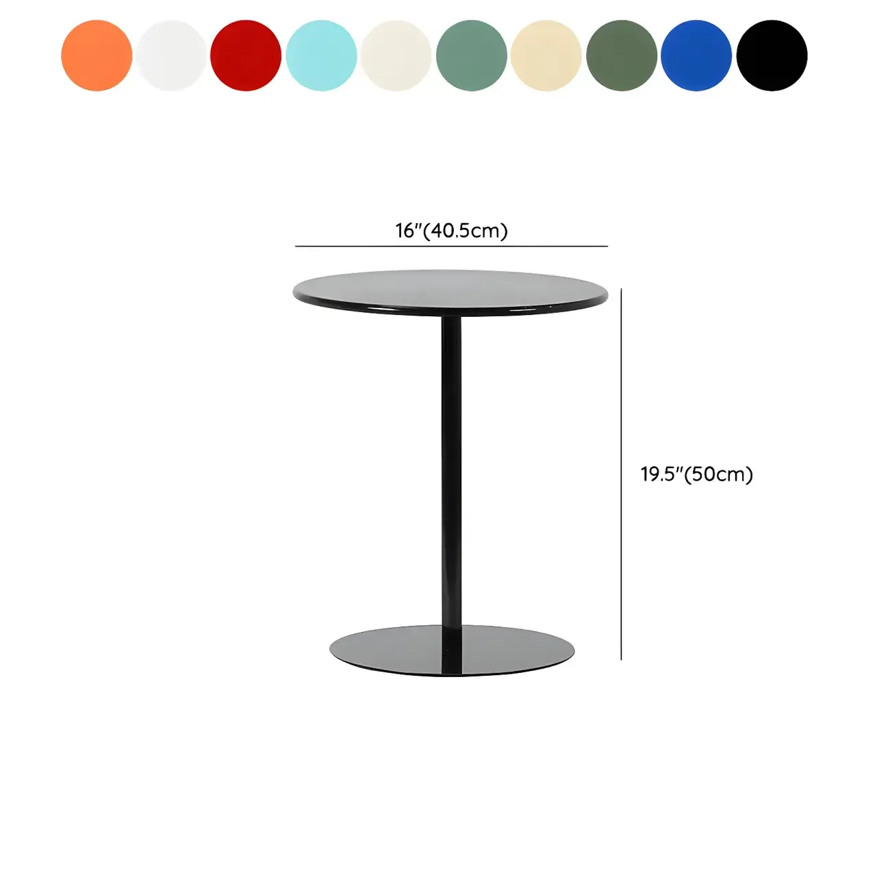 Contemporary Black Metal Pedestal Round End Table #size