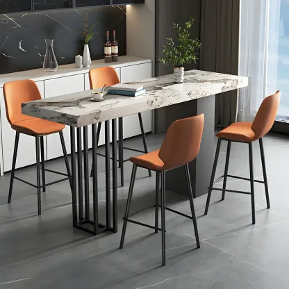 Modern Black Stone Counter Height Metal Rectangular Bar Table Image - 2