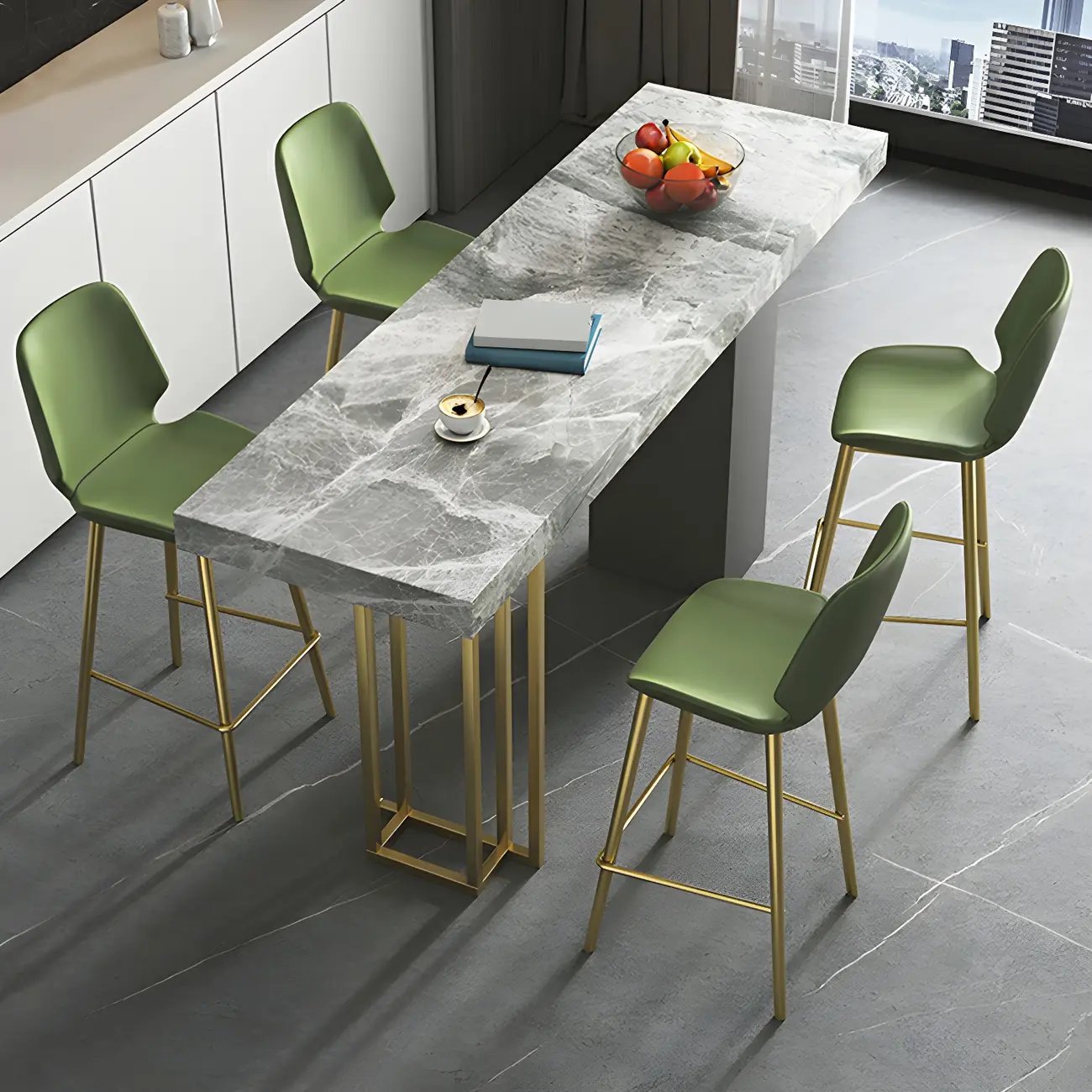 Modern Black Stone Counter Height Metal Rectangular Bar Table Image - 4 | homeyfad