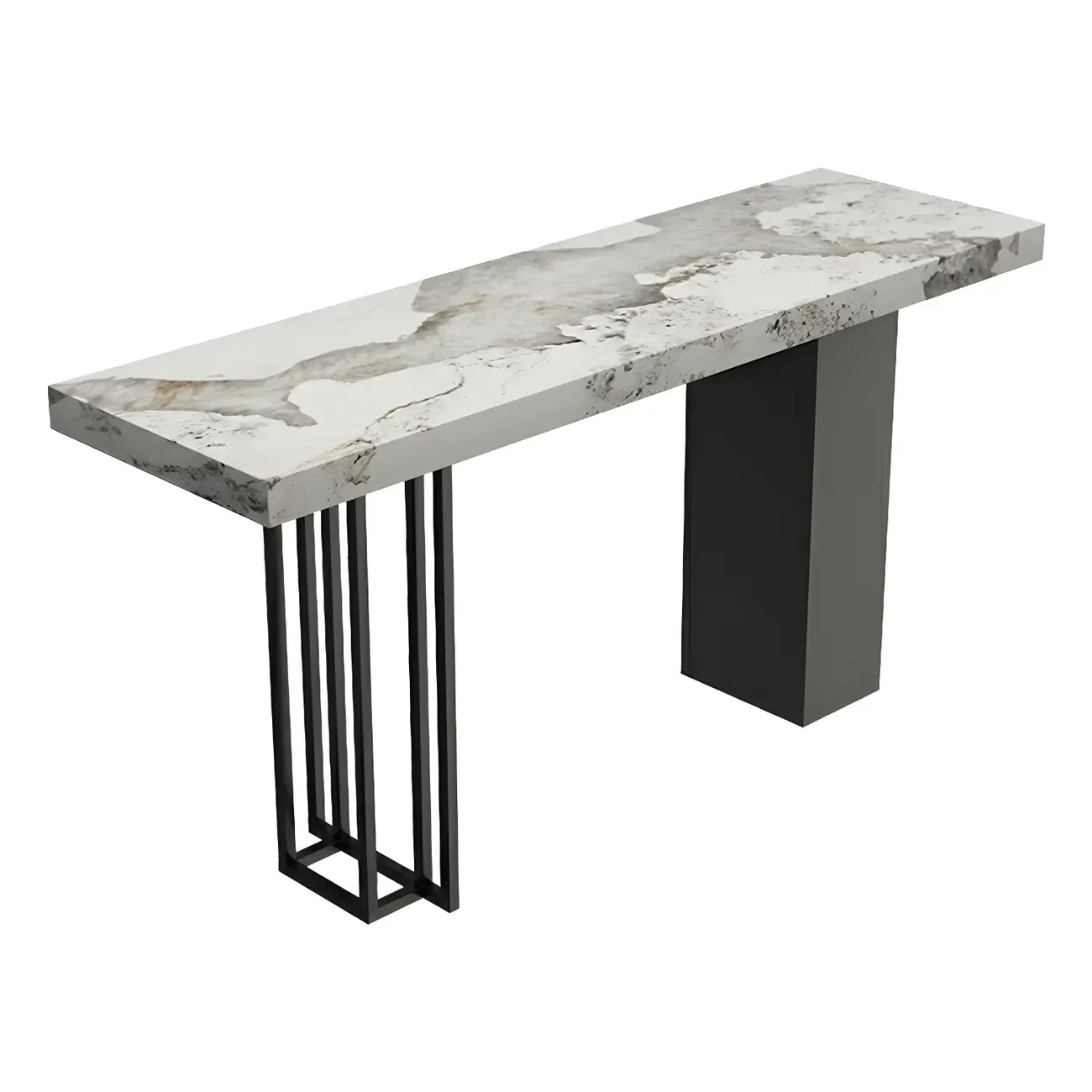 Modern Black Stone Counter Height Metal Rectangular Bar Table Image - 5