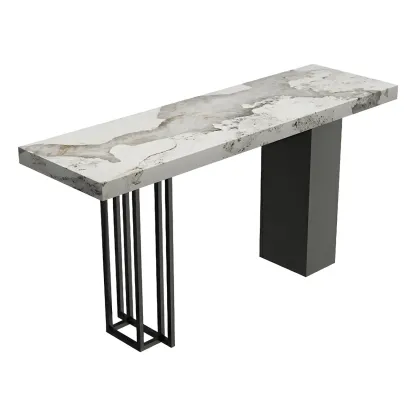 Modern Black Stone Counter Height Metal Rectangular Bar Table Image - 5