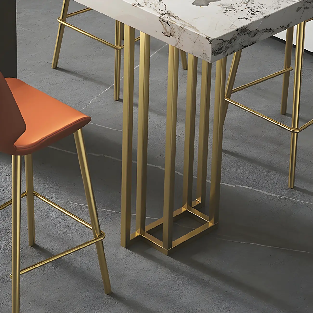 Modern Black Stone Counter Height Metal Rectangular Bar Table Image - 6 | homeyfad