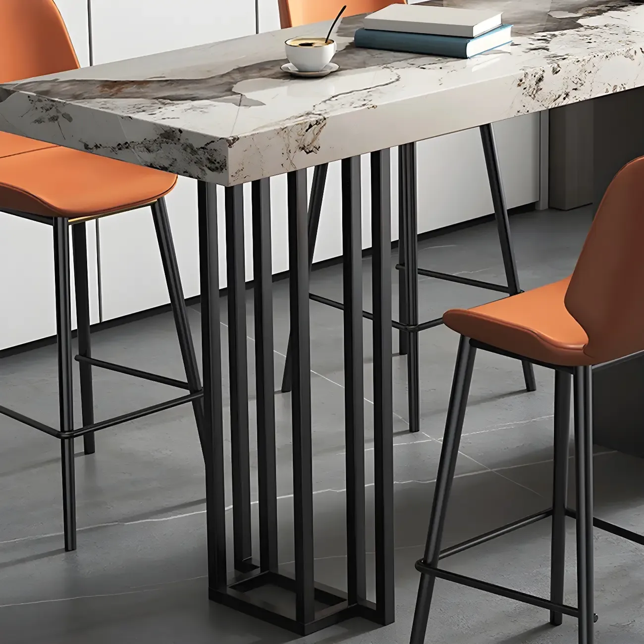 Modern Black Stone Counter Height Metal Rectangular Bar Table Image - 7