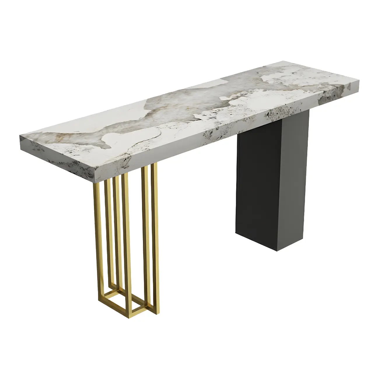 Modern Black Stone Counter Height Metal Rectangular Bar Table Image - 8 | homeyfad