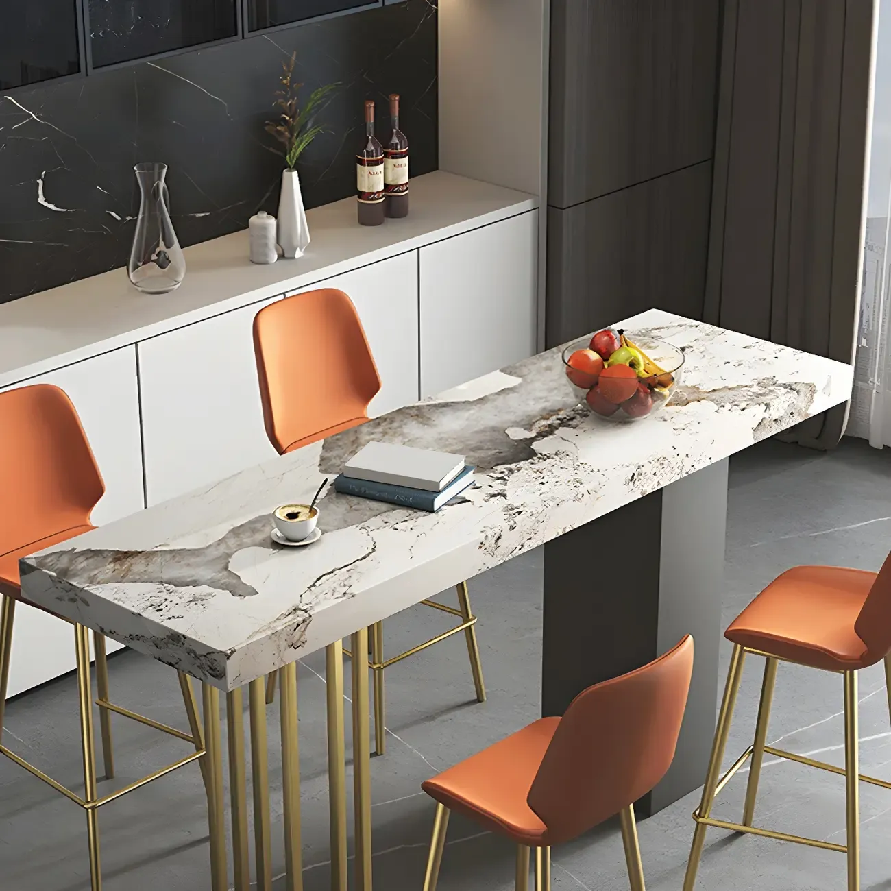 Modern Black Stone Counter Height Metal Rectangular Bar Table Image - 9