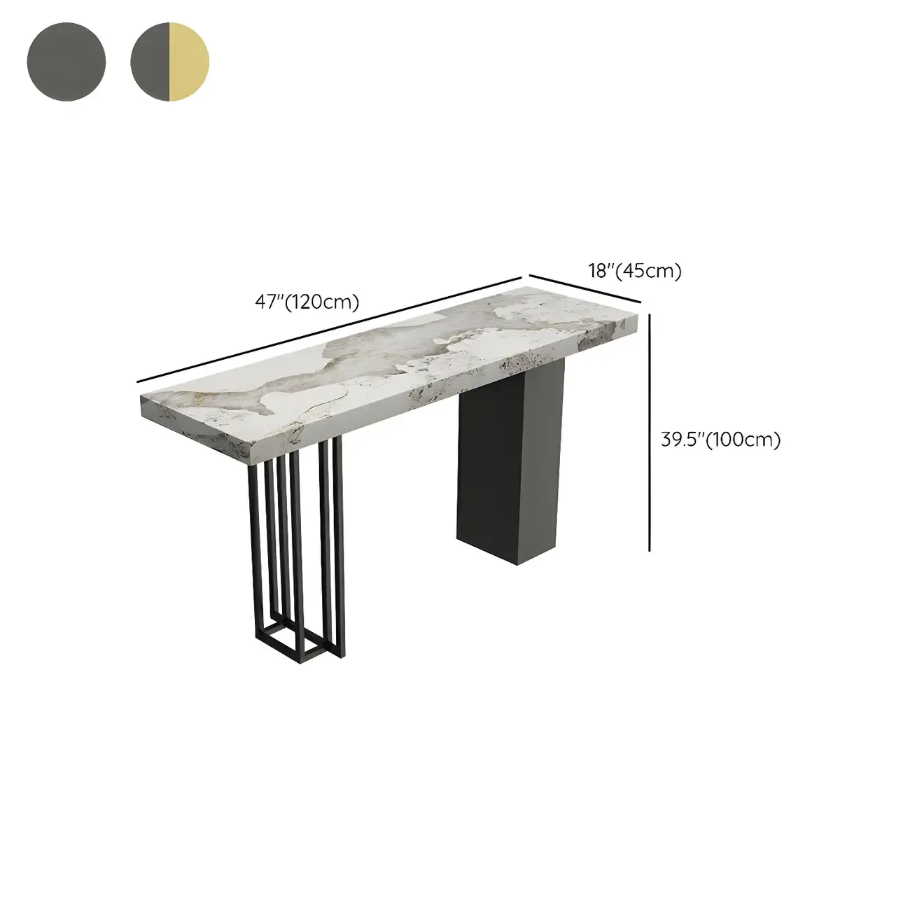 Modern Black Stone Counter Height Metal Rectangular Bar Table #size