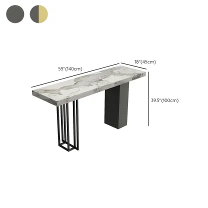 Modern Black Stone Counter Height Metal Rectangular Bar Table Image - 11