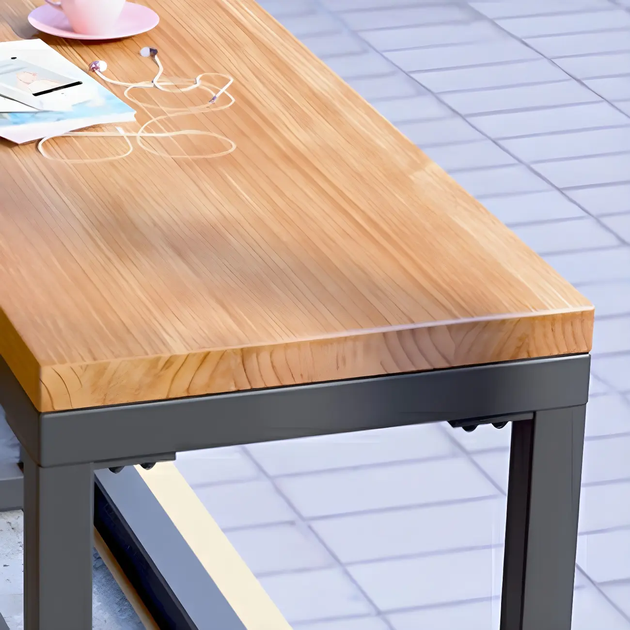 Modern Brown Wooden Iron Trestle Base Bar Table Image - 6 | homeyfad