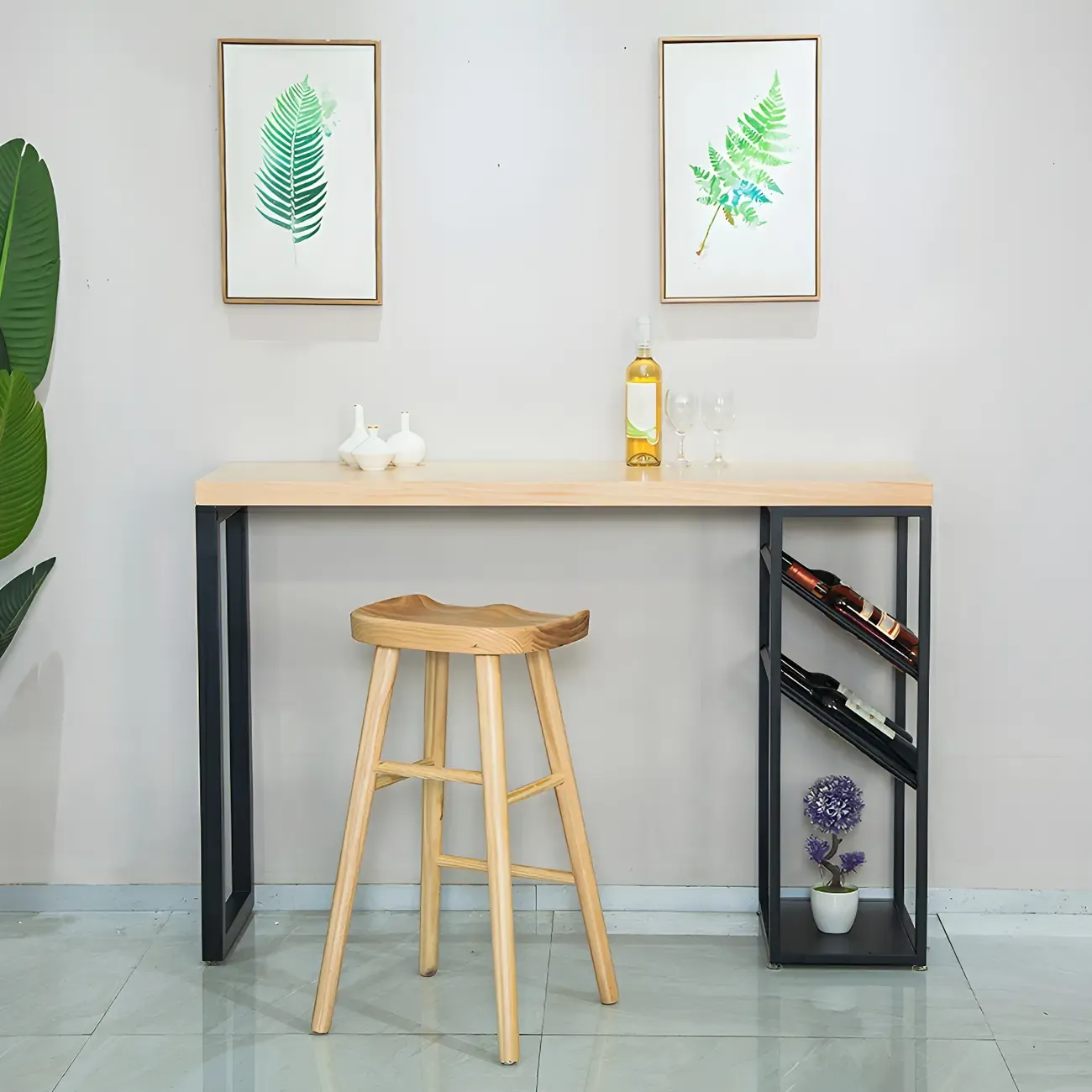 Modern Natural Pine Wood Wine Rack Bar Tables Image - 1