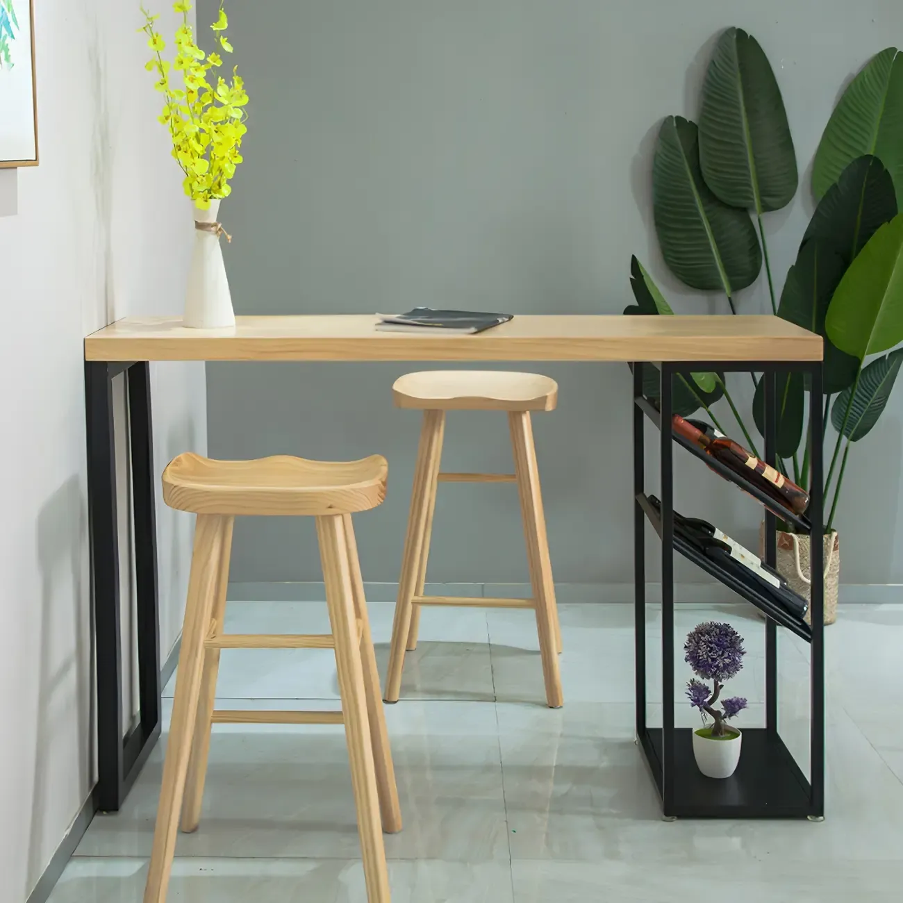 Modern Natural Pine Wood Wine Rack Bar Tables Image - 9