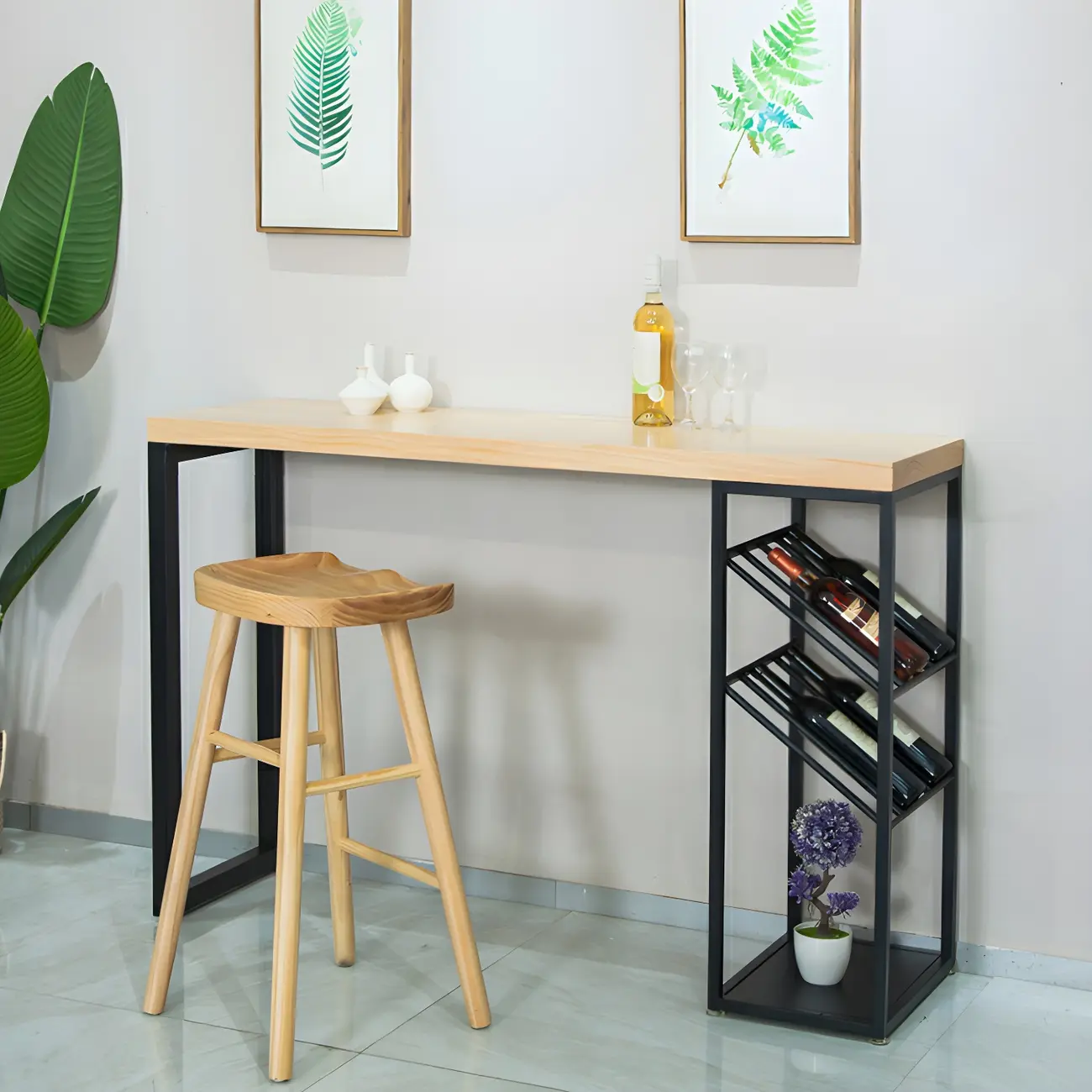 Modern Natural Pine Wood Wine Rack Bar Tables Image - 10 | homeyfad