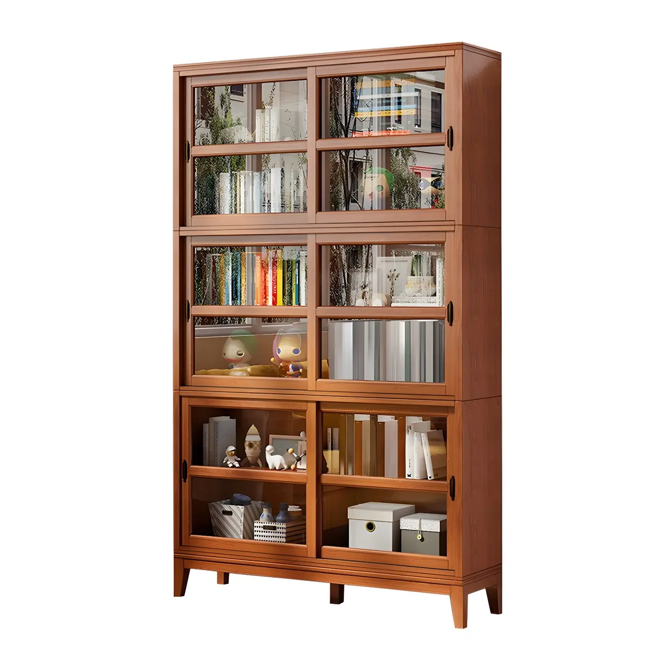 Adjustable Wood Glass Display Cabinet with Sliding Doors Image - 13 | homeyfad