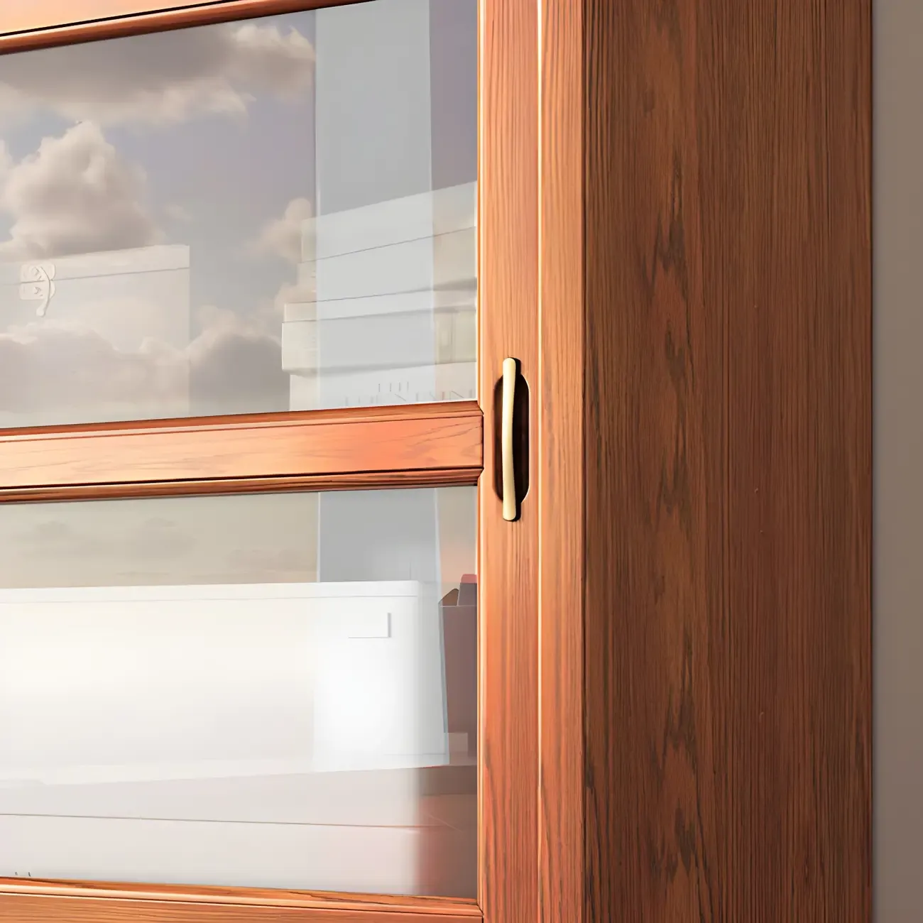 Adjustable Wood Glass Display Cabinet with Sliding Doors Image - 14