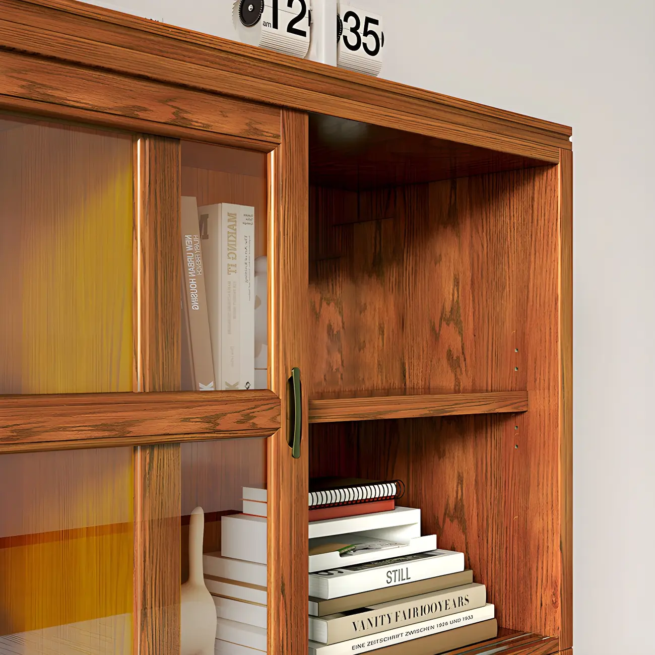 Adjustable Wood Glass Display Cabinet with Sliding Doors Image - 17 | homeyfad