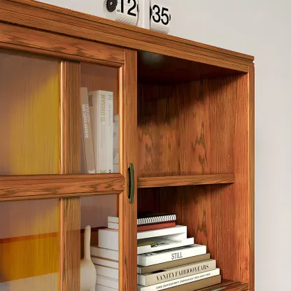 Adjustable Wood Glass Display Cabinet with Sliding Doors Image - 17