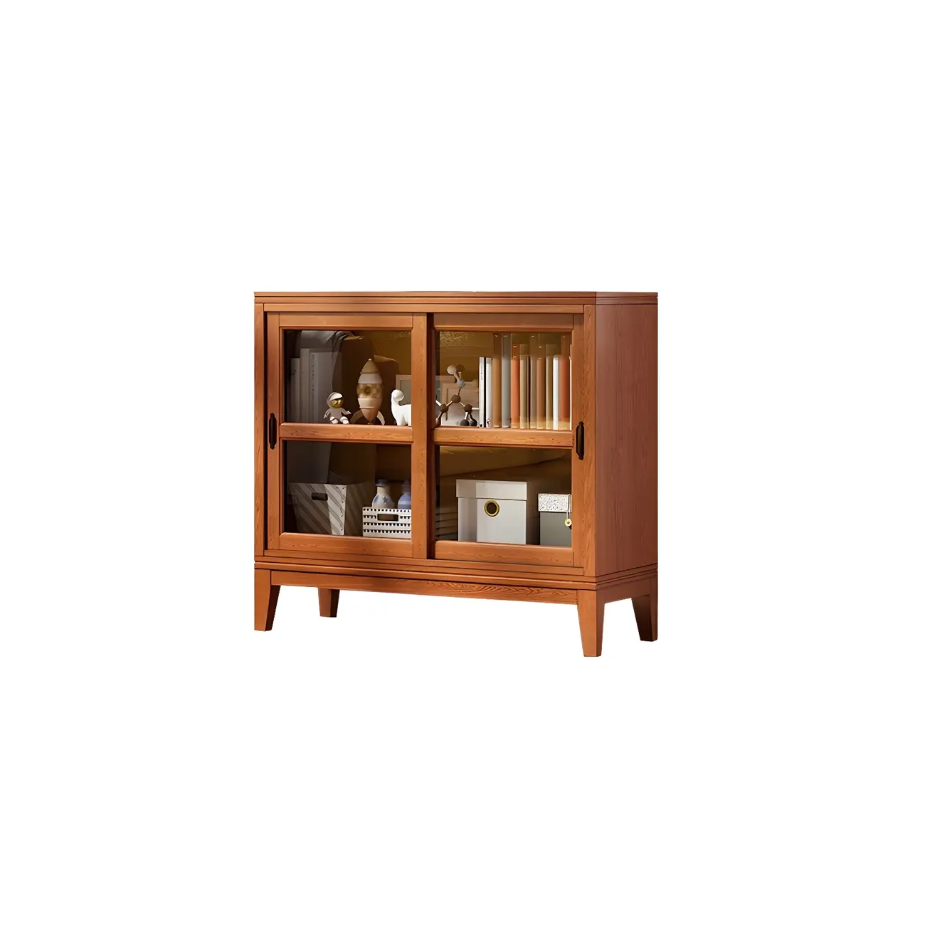 Adjustable Wood Glass Display Cabinet with Sliding Doors Image - 18 | homeyfad