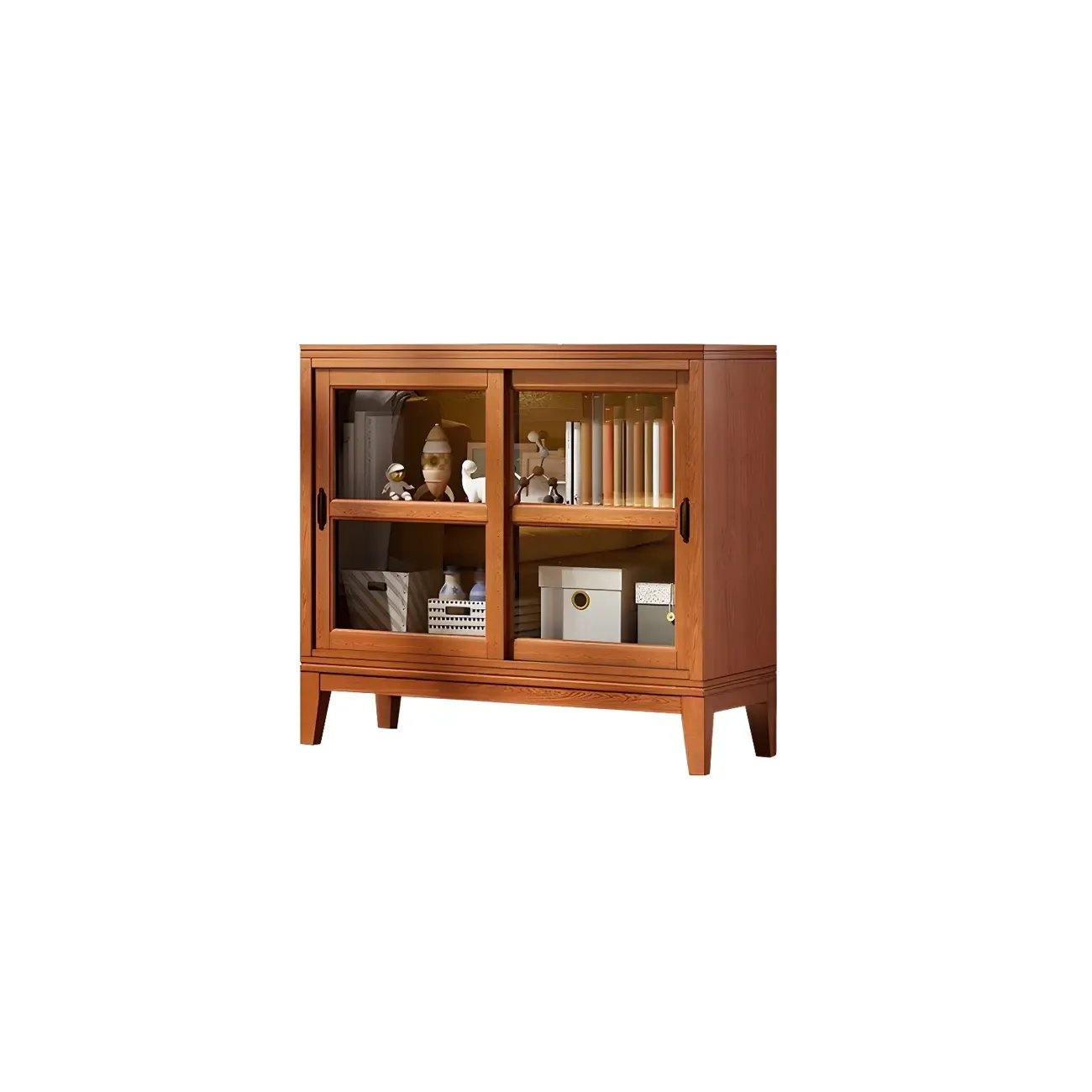 Adjustable Wood Glass Display Cabinet with Sliding Doors Image - 18