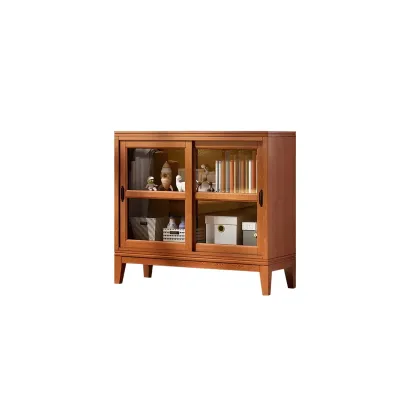Adjustable Wood Glass Display Cabinet with Sliding Doors Image - 18