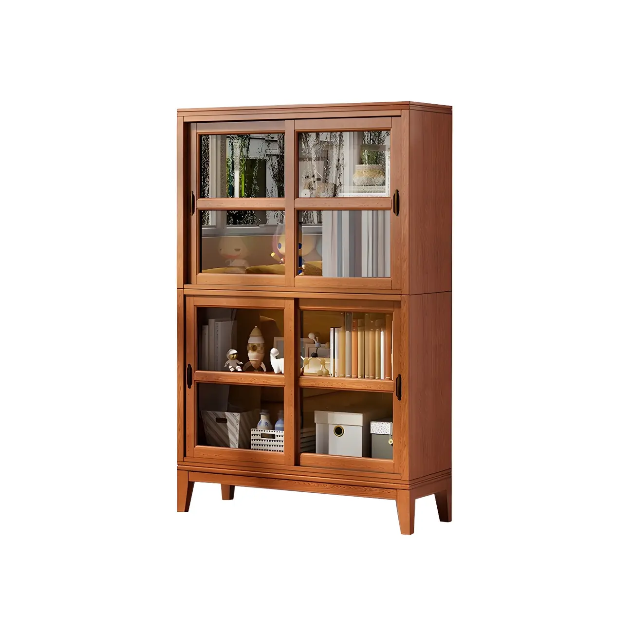 Adjustable Wood Glass Display Cabinet with Sliding Doors Image - 19 | homeyfad