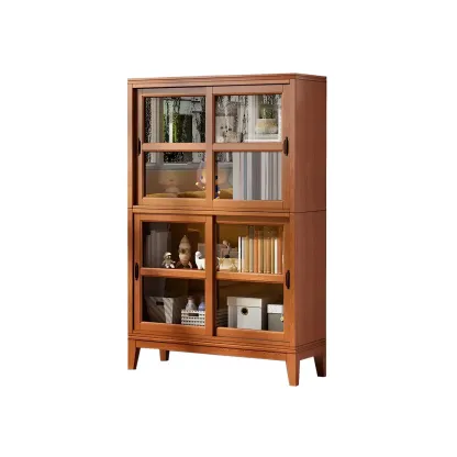 Adjustable Wood Glass Display Cabinet with Sliding Doors Image - 19